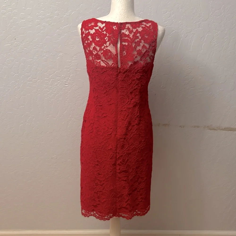 Adrianna Papell Illusions Lace Red Sheath Dress